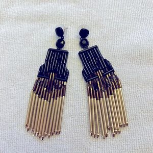 Stella & Dot | Jasper Jet Black+Champagne+Gold Ombré Fringe Chandelier Earrings